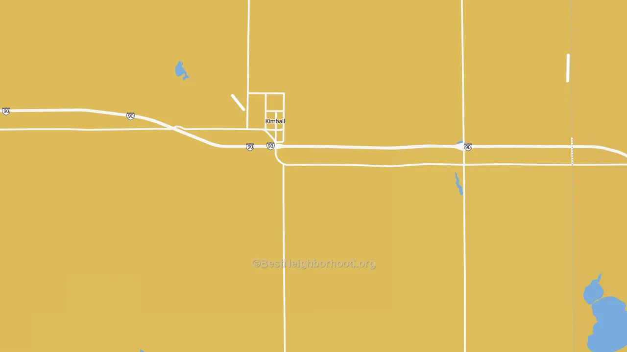 Map of the best neighborhoods in the 57355 area, with better matches in green and worse matches in red