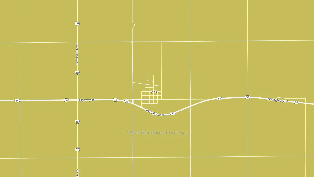 Map of the best neighborhoods in the 57358 area, with better matches in green and worse matches in red