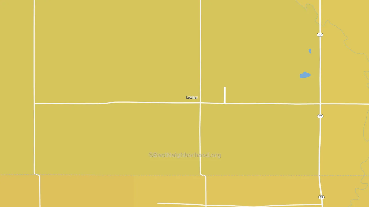 Map of the best neighborhoods in the 57359 area, with better matches in green and worse matches in red