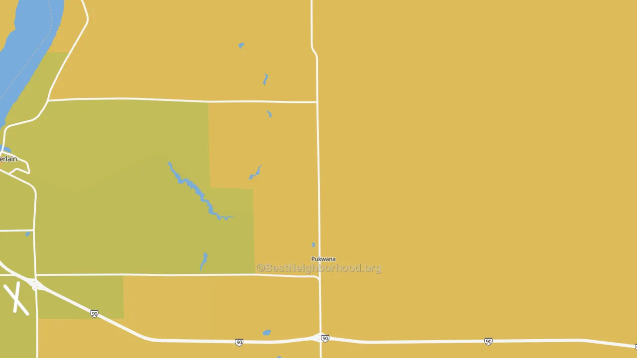 Map of the best neighborhoods in the 57370 area, with better matches in green and worse matches in red