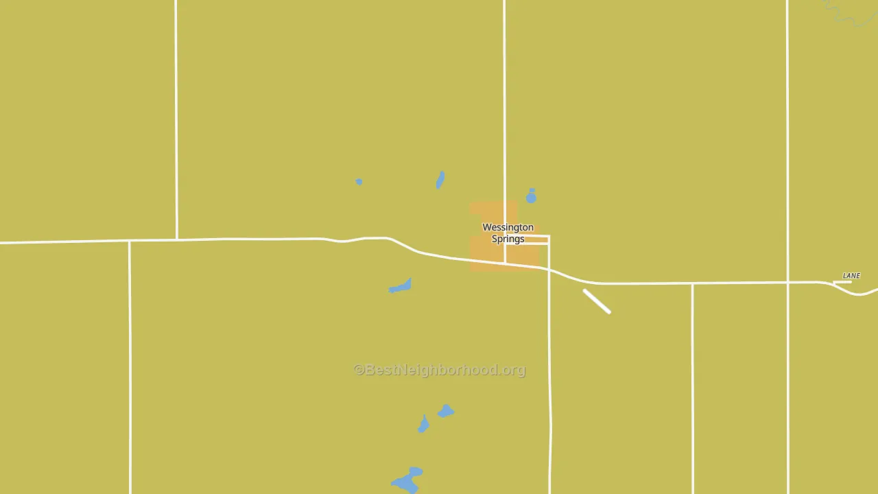 Map of the best neighborhoods in the 57382 area, with better matches in green and worse matches in red
