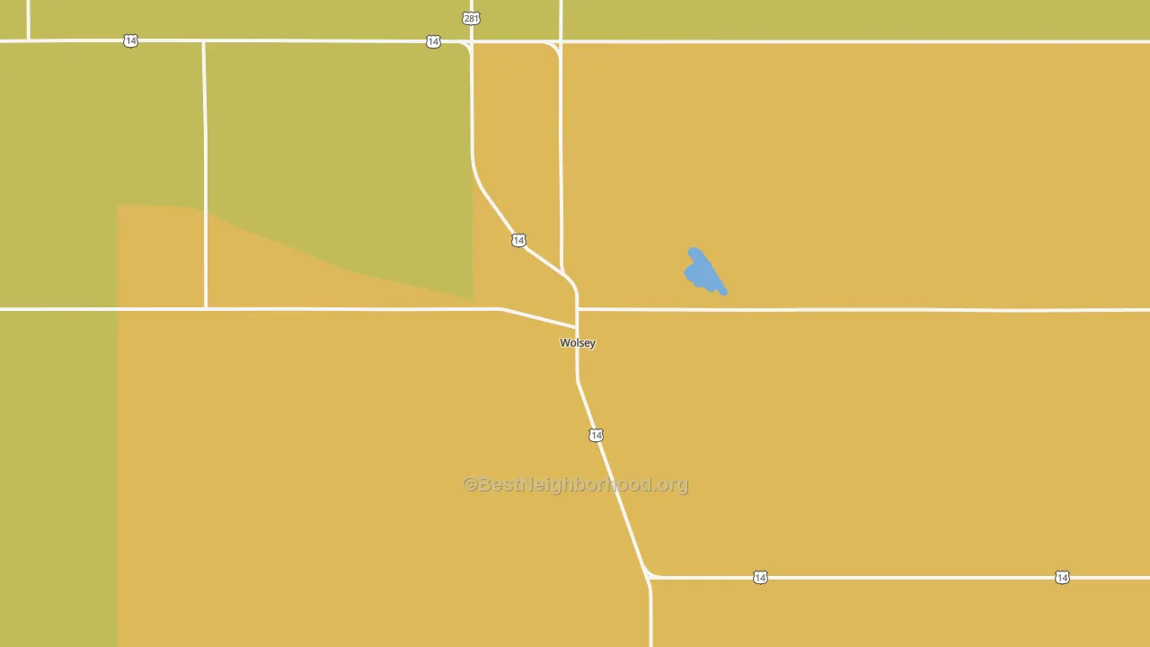 Map of the best neighborhoods in the 57384 area, with better matches in green and worse matches in red