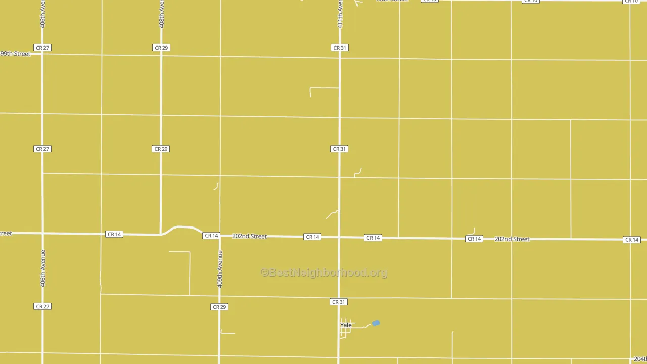 Map of the best neighborhoods in the 57386 area, with better matches in green and worse matches in red