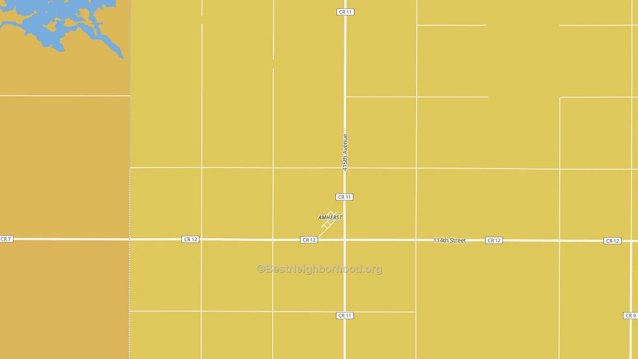 Map of the best neighborhoods in the 57421 area, with better matches in green and worse matches in red