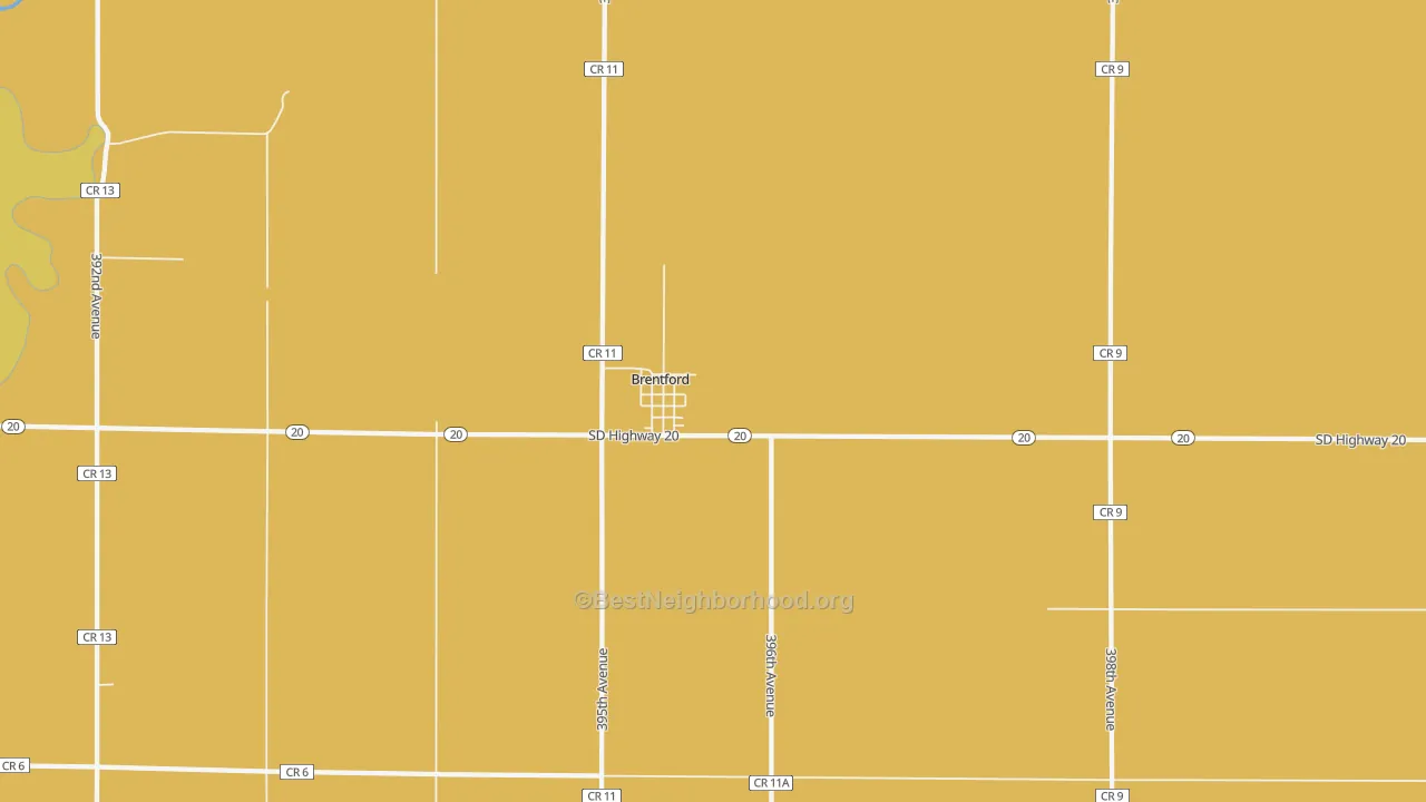 Map of the best neighborhoods in the 57429 area, with better matches in green and worse matches in red