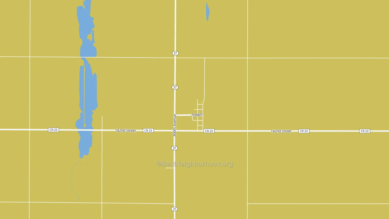Map of the best neighborhoods in the 57439 area, with better matches in green and worse matches in red