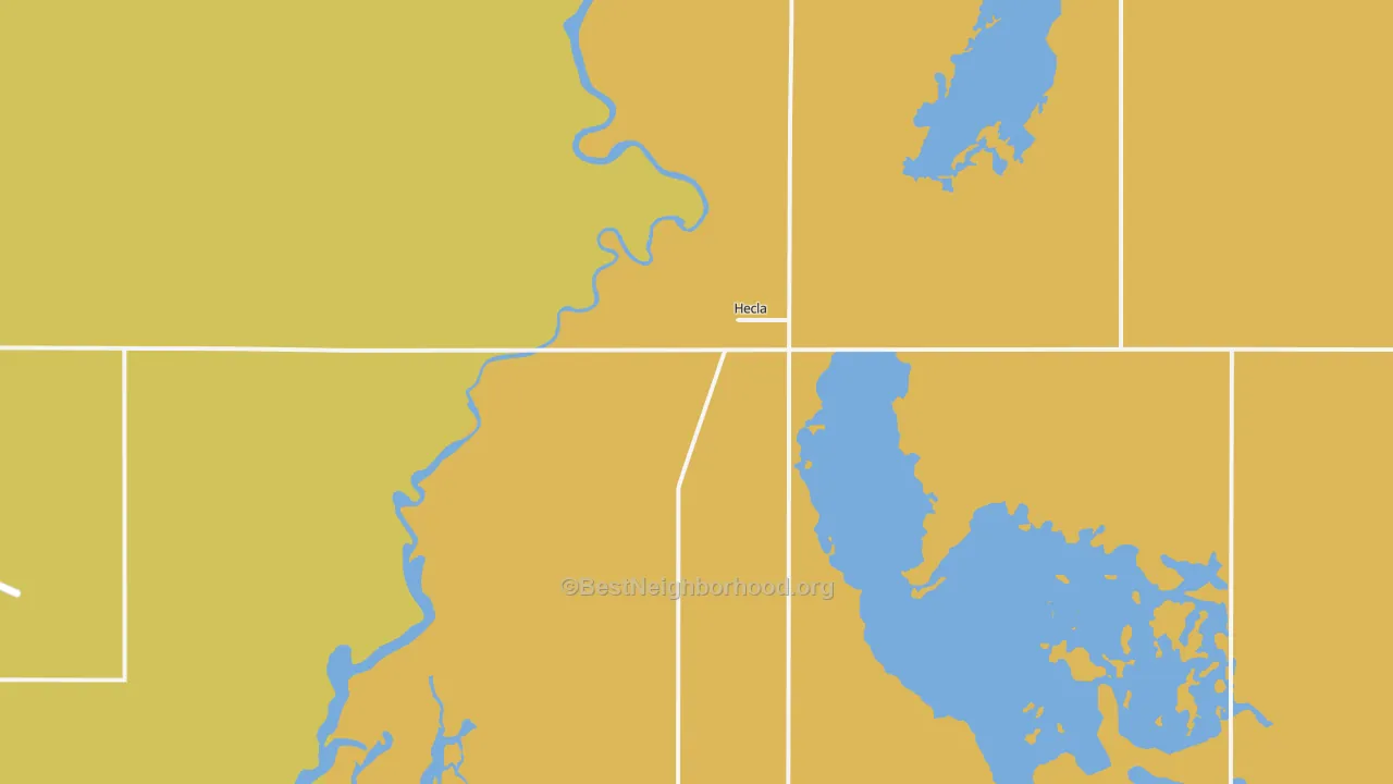 Map of the best neighborhoods in the 57446 area, with better matches in green and worse matches in red
