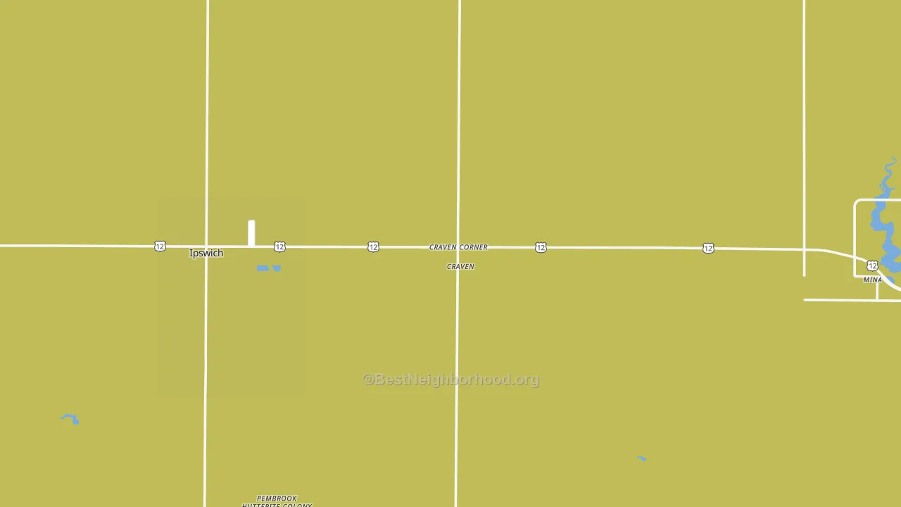 Map of the best neighborhoods in the 57451 area, with better matches in green and worse matches in red