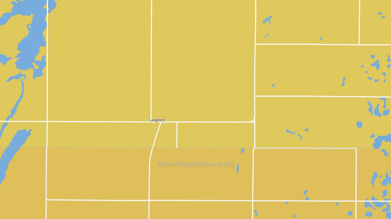 Map of the best neighborhoods in the 57454 area, with better matches in green and worse matches in red