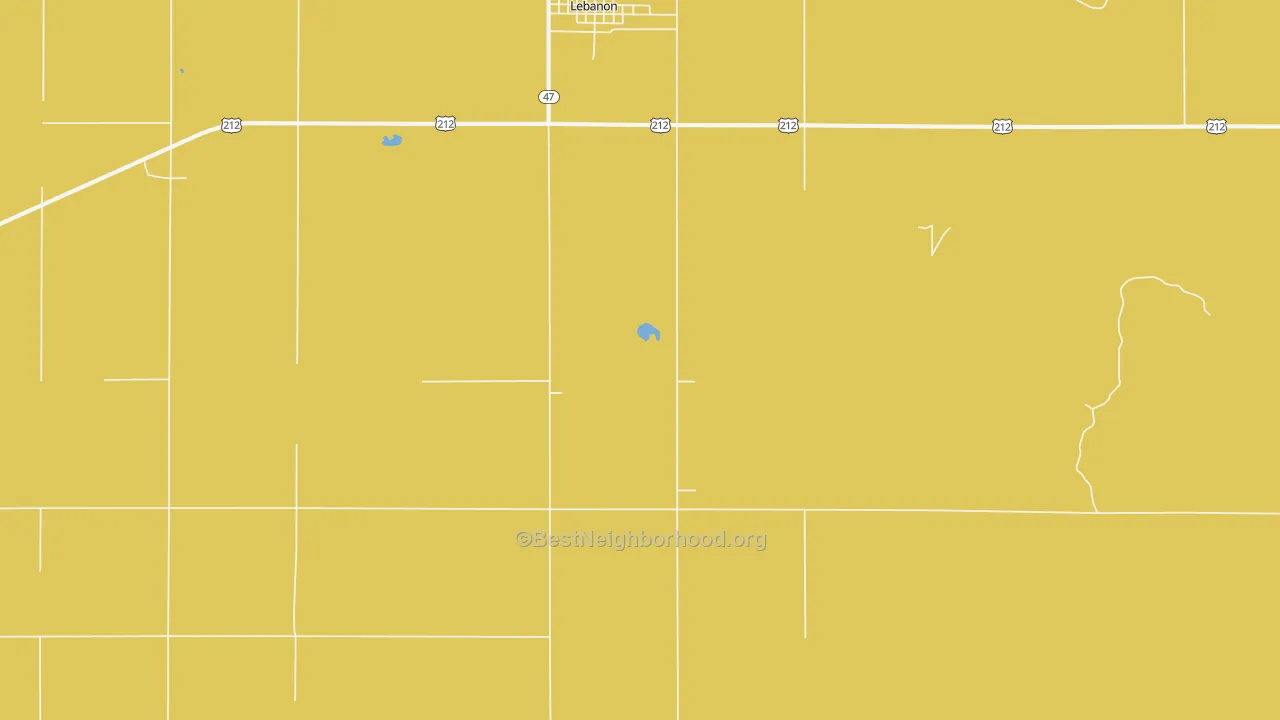 Map of the best neighborhoods in the 57455 area, with better matches in green and worse matches in red