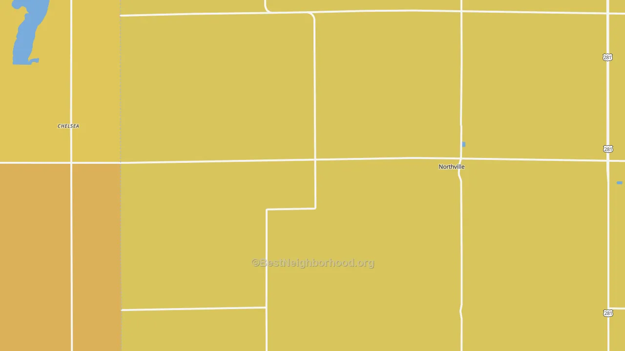 Map of the best neighborhoods in the 57465 area, with better matches in green and worse matches in red