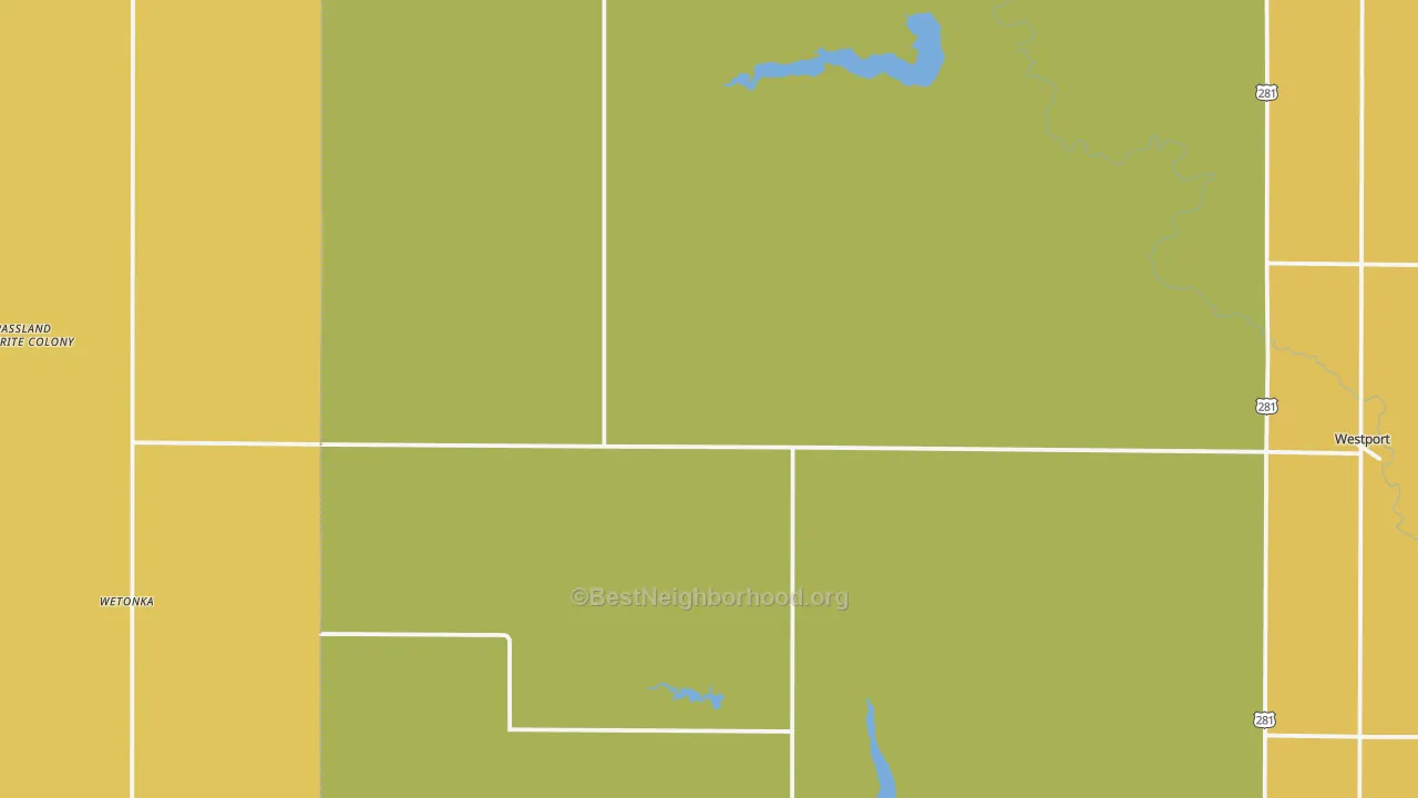 Map of the best neighborhoods in the 57481 area, with better matches in green and worse matches in red