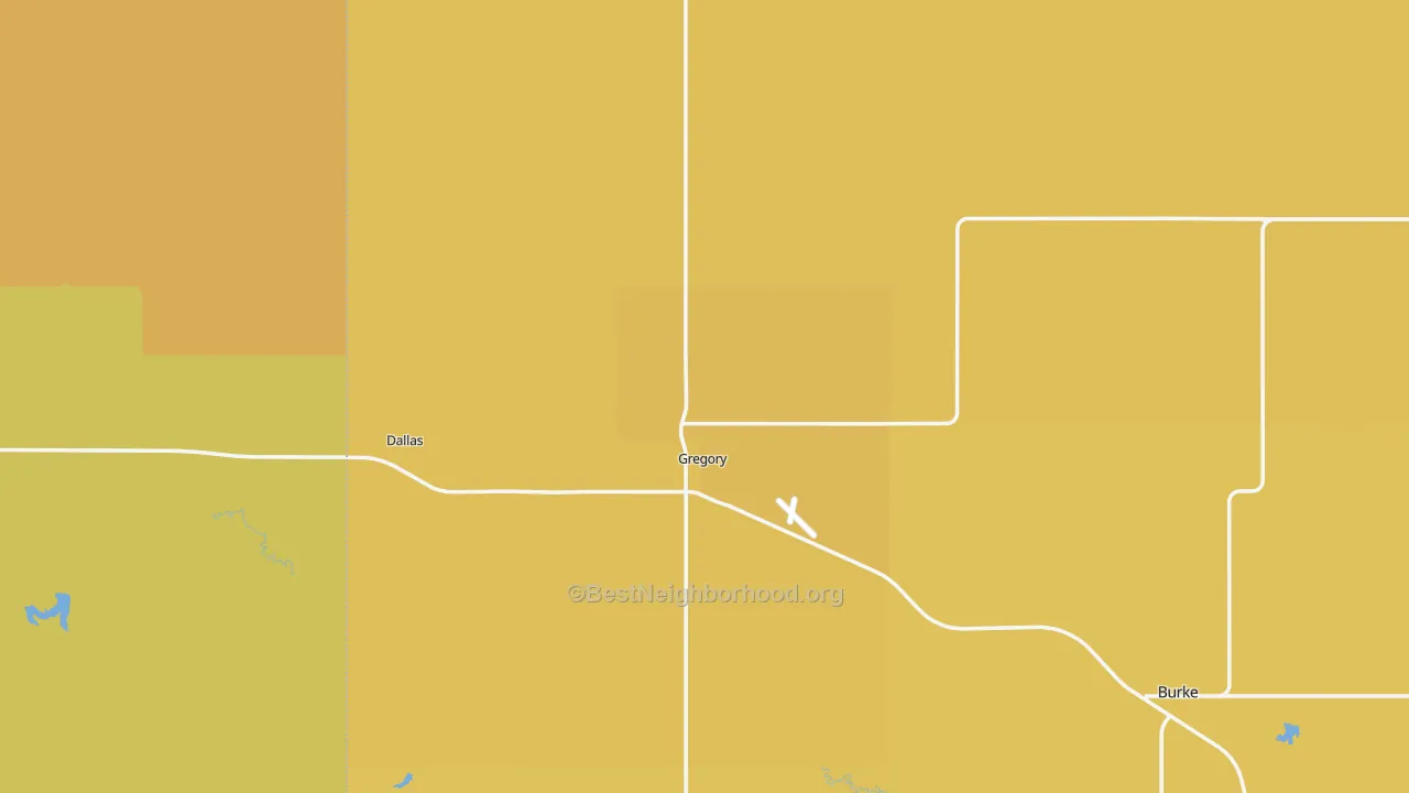 Map of the best neighborhoods in the 57533 area, with better matches in green and worse matches in red