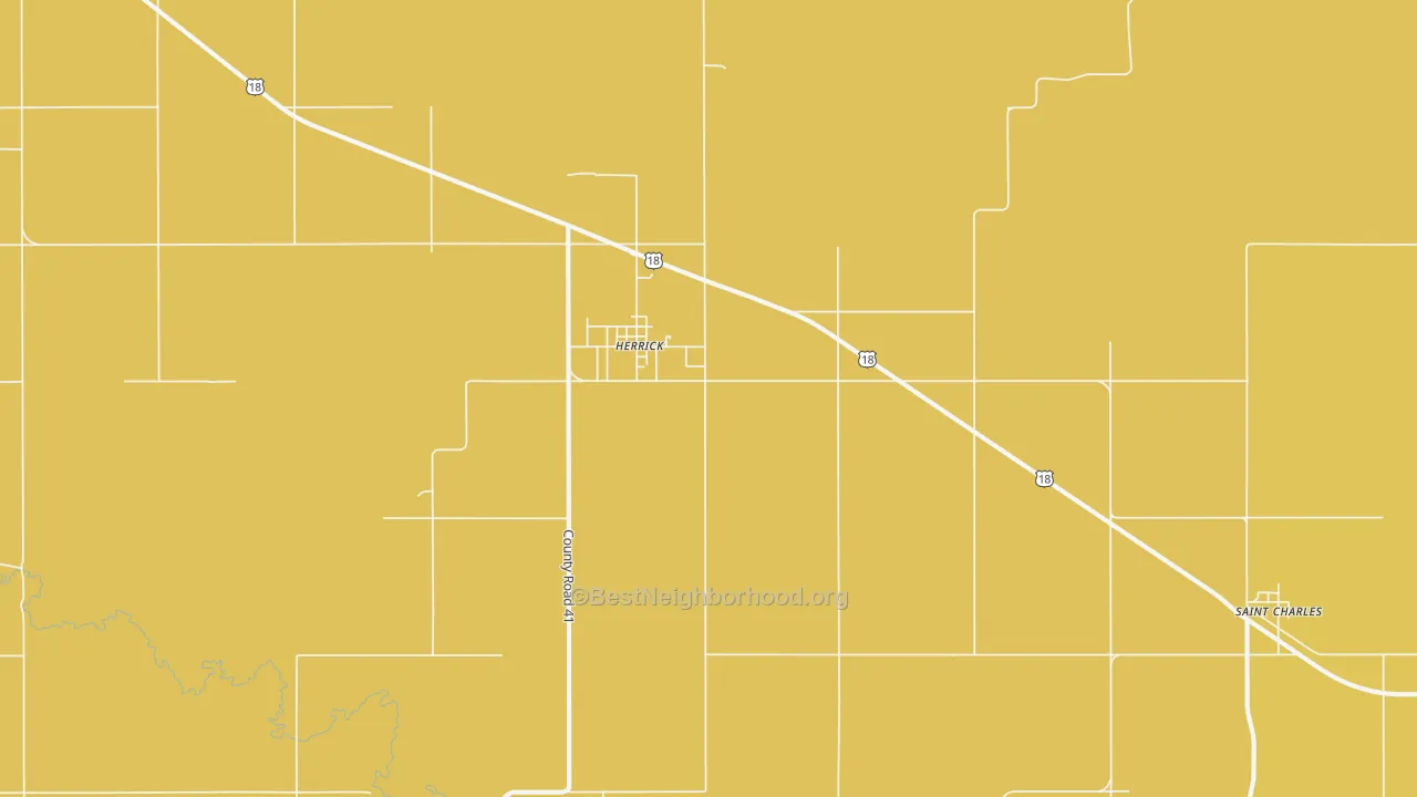 Map of the best neighborhoods in the 57538 area, with better matches in green and worse matches in red