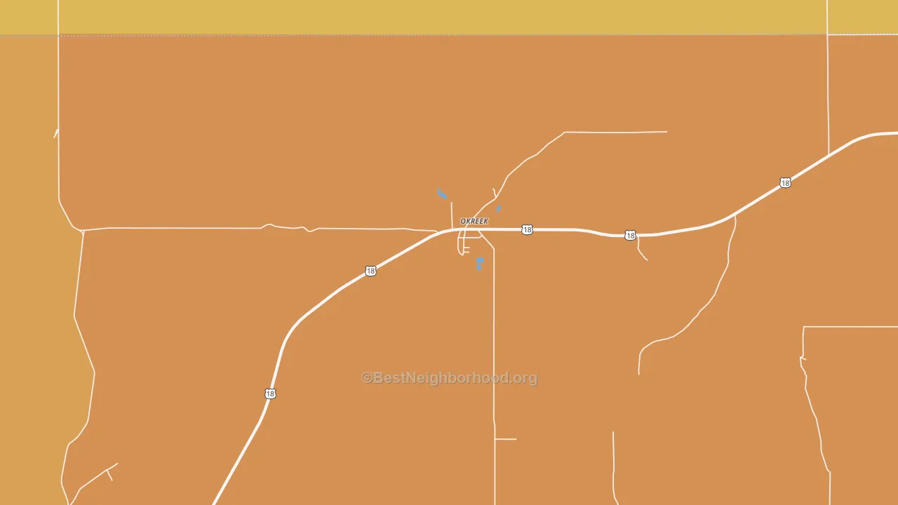 Map of the best neighborhoods in the 57563 area, with better matches in green and worse matches in red