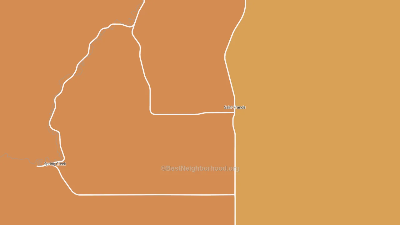 Map of the best neighborhoods in the 57572 area, with better matches in green and worse matches in red