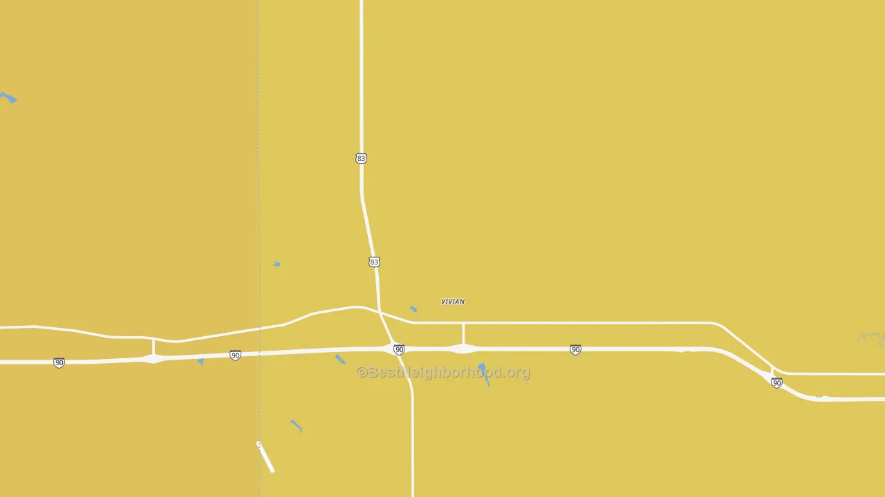 Map of the best neighborhoods in the 57576 area, with better matches in green and worse matches in red
