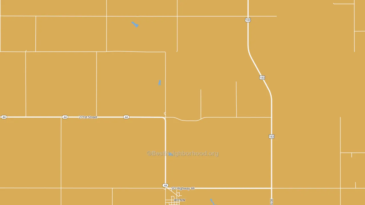 Map of the best neighborhoods in the 57584 area, with better matches in green and worse matches in red