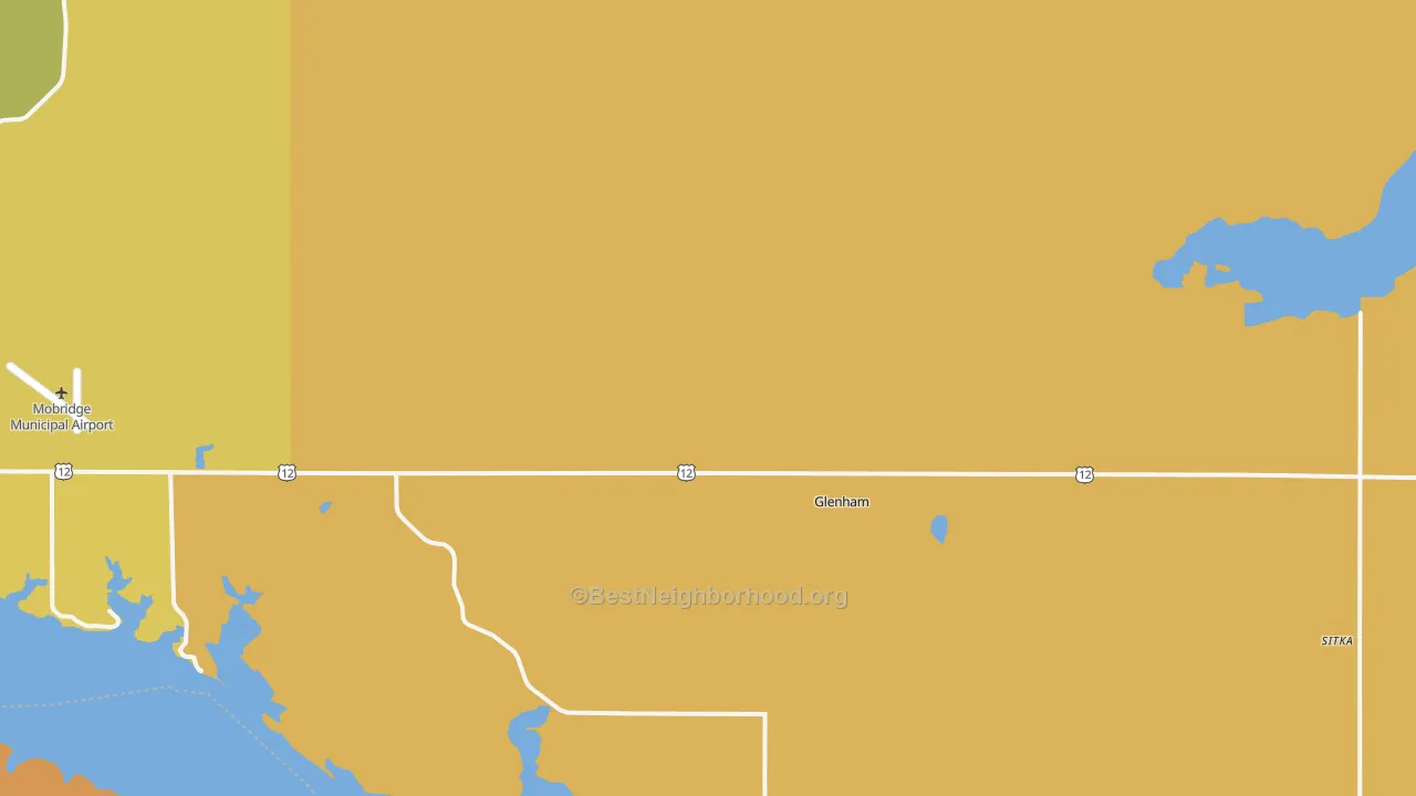 Map of the best neighborhoods in the 57631 area, with better matches in green and worse matches in red