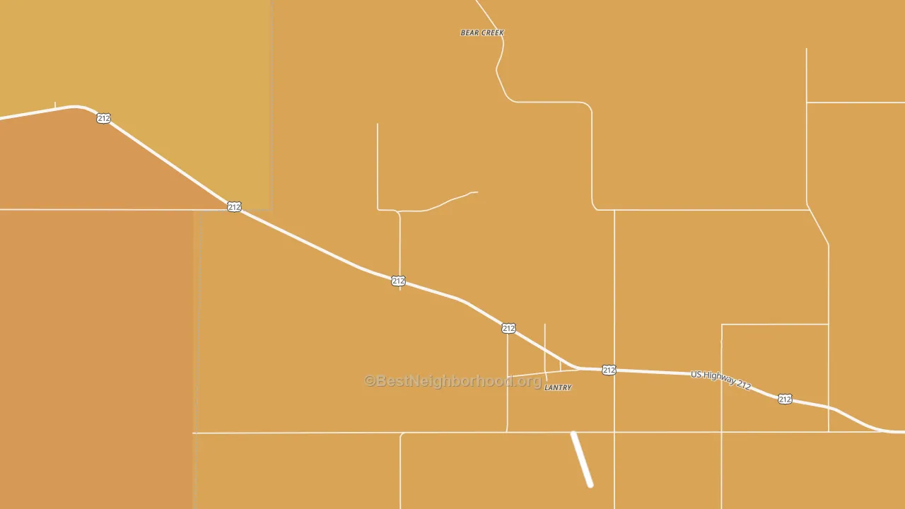 Map of the best neighborhoods in the 57636 area, with better matches in green and worse matches in red