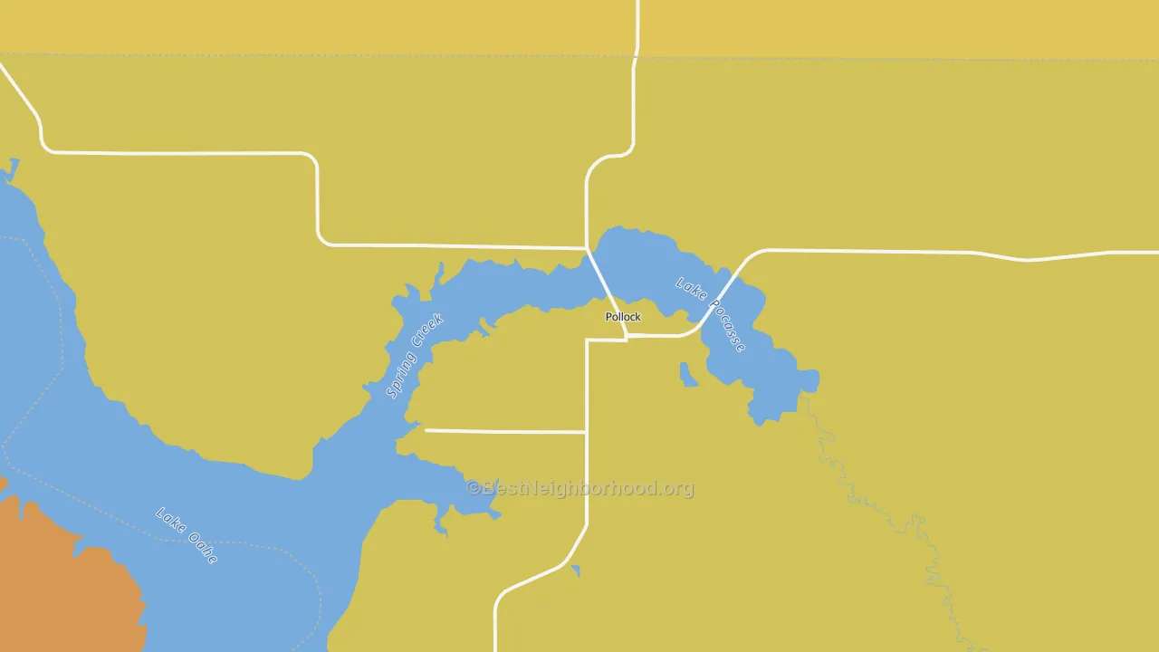 Map of the best neighborhoods in the 57648 area, with better matches in green and worse matches in red