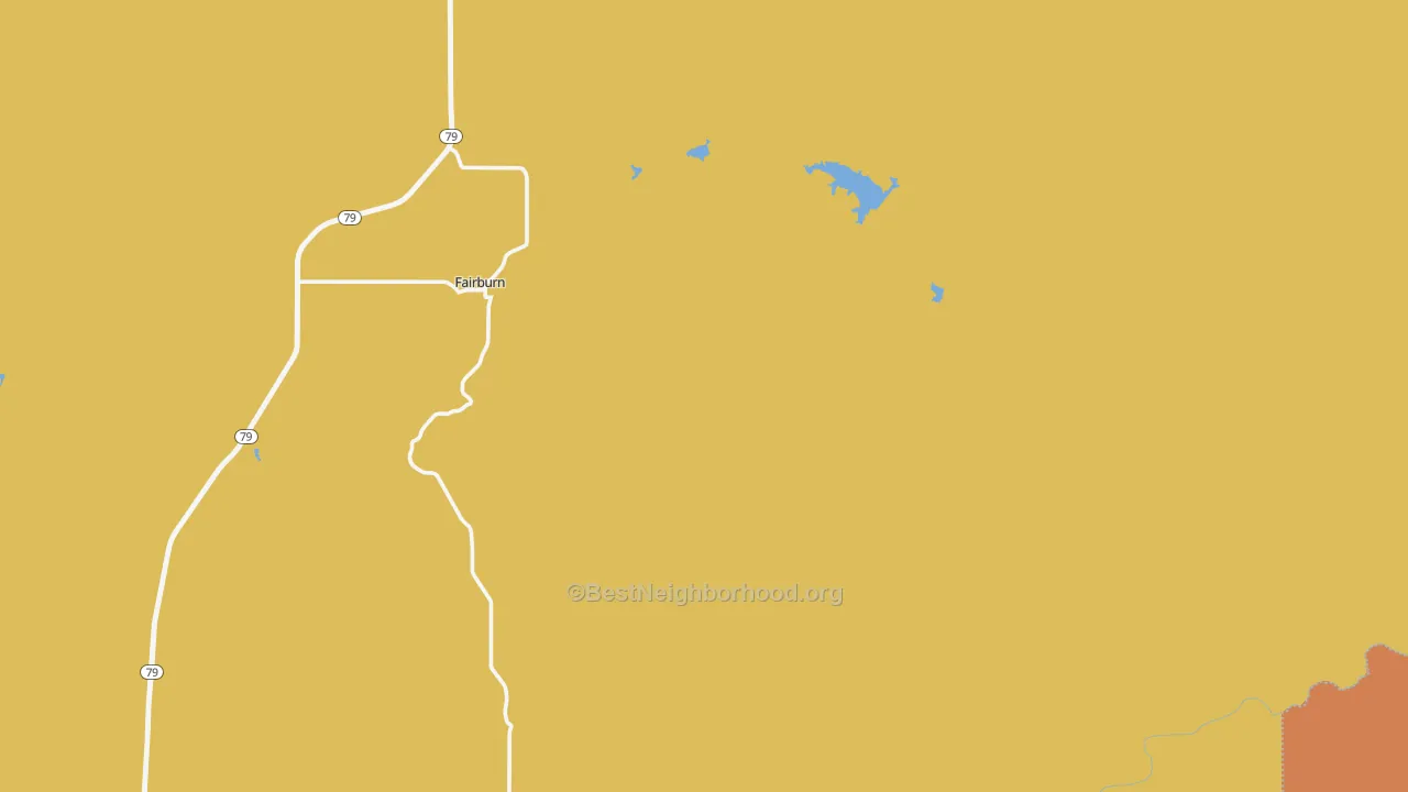 Map of the best neighborhoods in the 57738 area, with better matches in green and worse matches in red