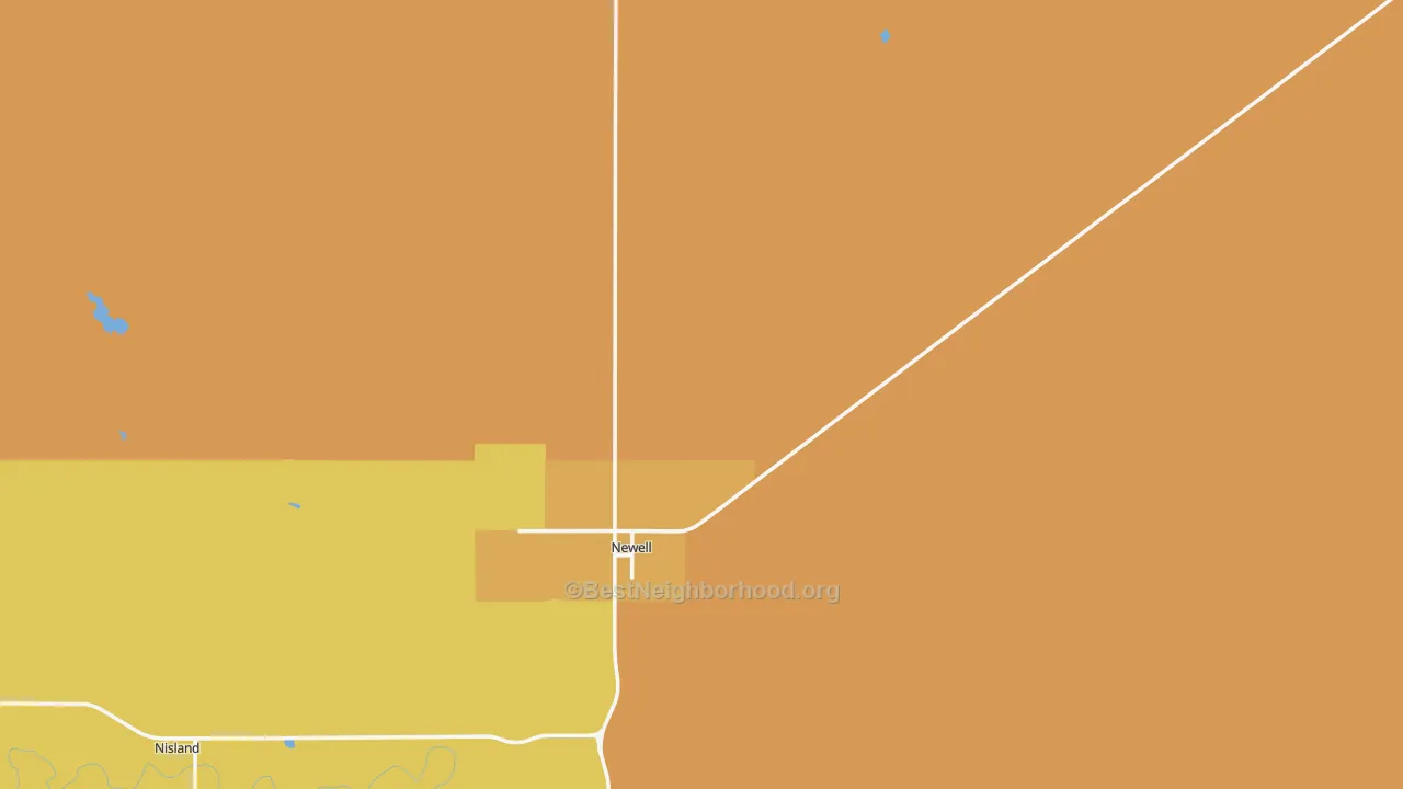 Map of the best neighborhoods in the 57760 area, with better matches in green and worse matches in red