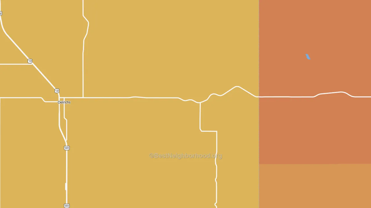 Map of the best neighborhoods in the 57763 area, with better matches in green and worse matches in red