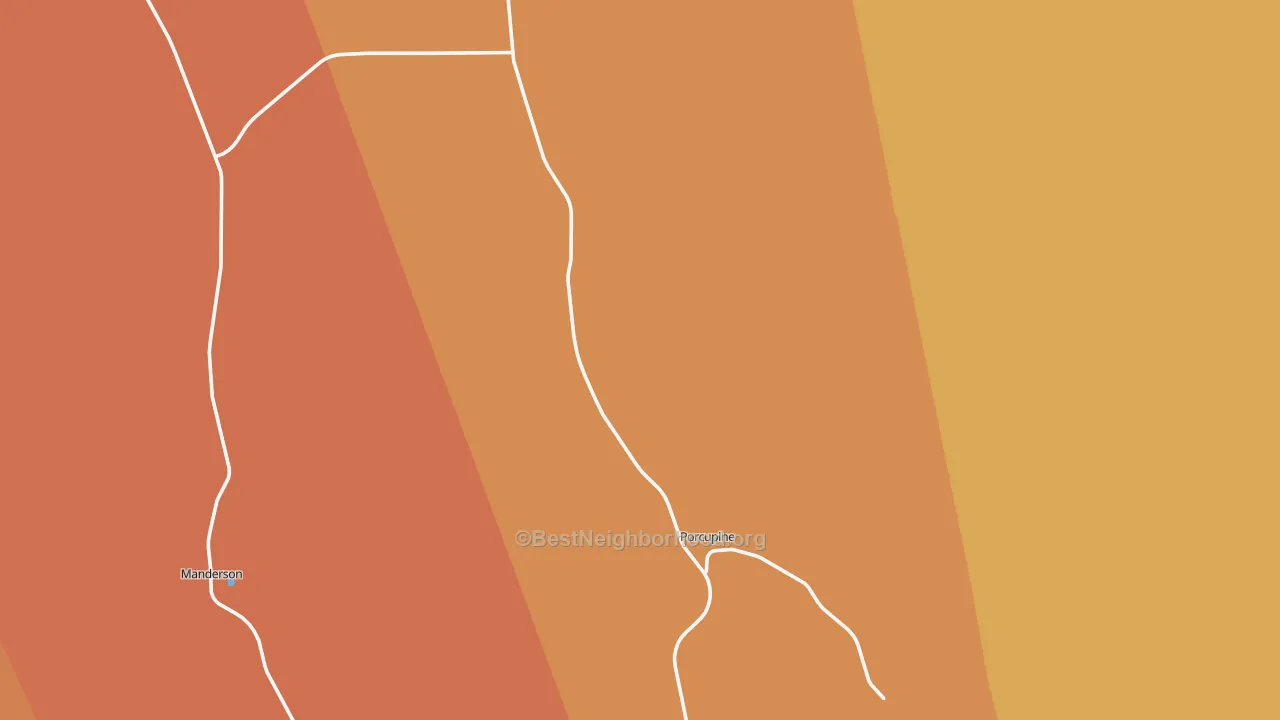Map of the best neighborhoods in the 57772 area, with better matches in green and worse matches in red