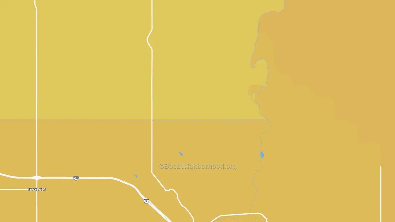 Map of the best neighborhoods in the 57791 area, with better matches in green and worse matches in red