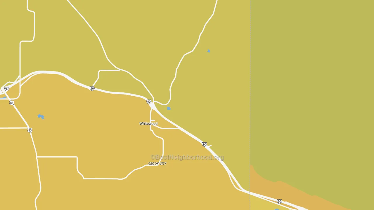 Map of the best neighborhoods in the 57793 area, with better matches in green and worse matches in red