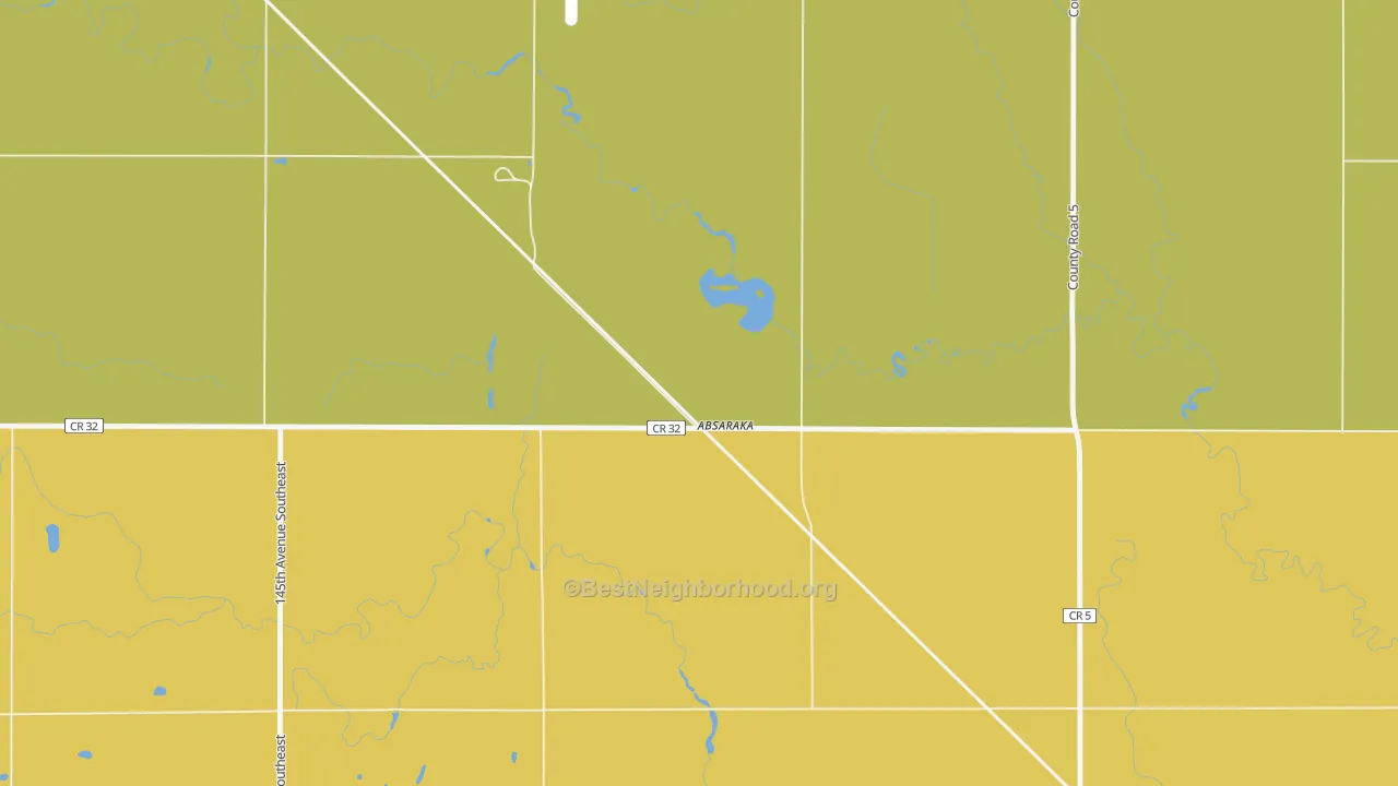 Map of the best neighborhoods in the 58002 area, with better matches in green and worse matches in red