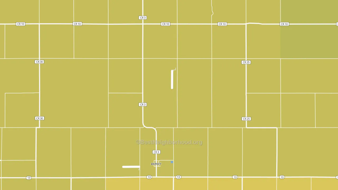 Map of the best neighborhoods in the 58008 area, with better matches in green and worse matches in red