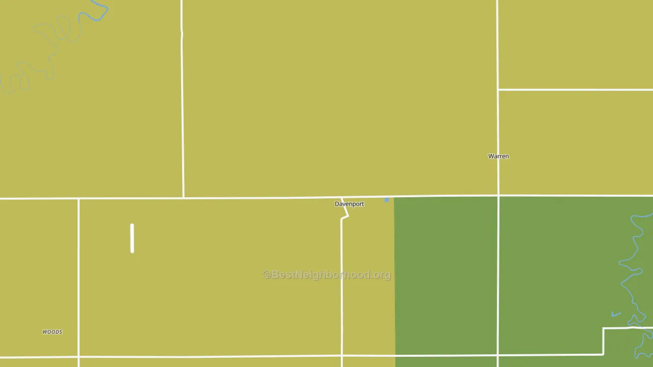 Map of the best neighborhoods in the 58021 area, with better matches in green and worse matches in red