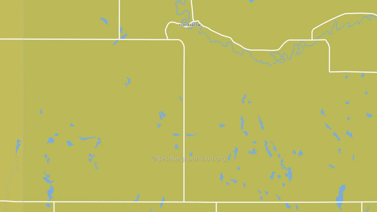 Map of the best neighborhoods in the 58033 area, with better matches in green and worse matches in red
