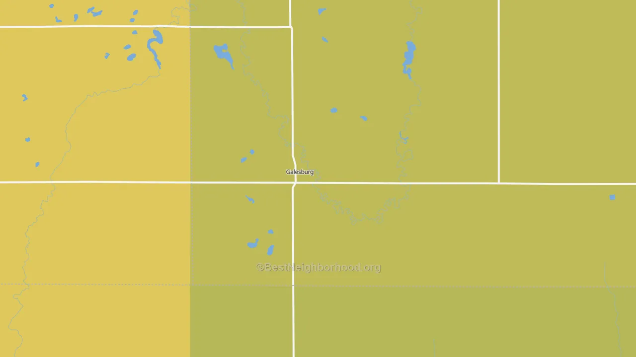 Map of the best neighborhoods in the 58035 area, with better matches in green and worse matches in red