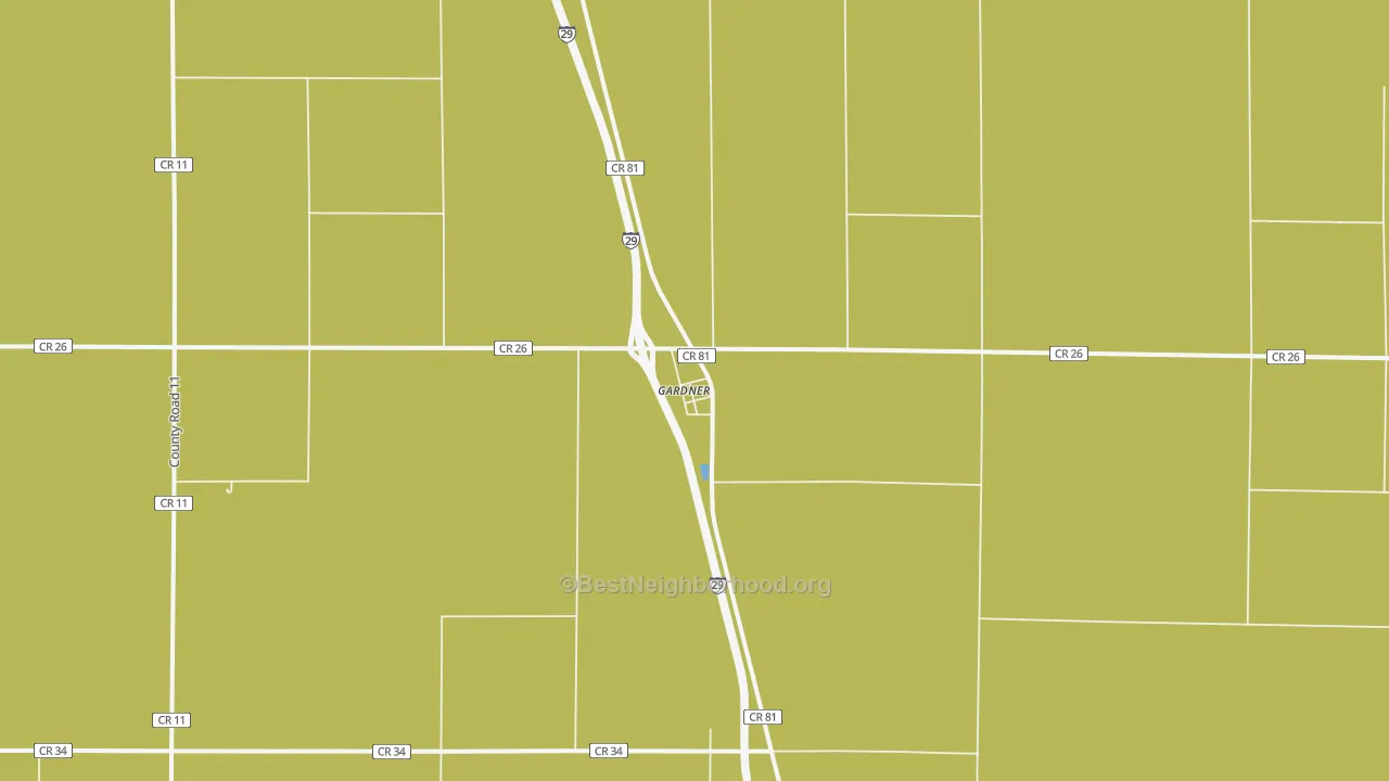 Map of the best neighborhoods in the 58036 area, with better matches in green and worse matches in red