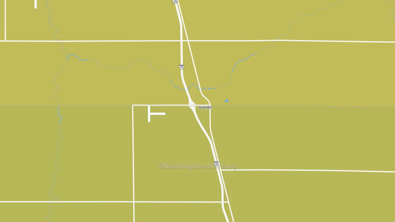 Map of the best neighborhoods in the 58038 area, with better matches in green and worse matches in red