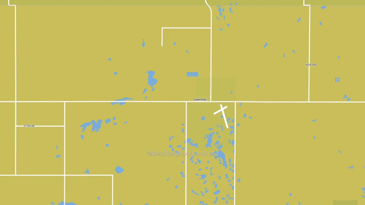 Map of the best neighborhoods in the 58040 area, with better matches in green and worse matches in red