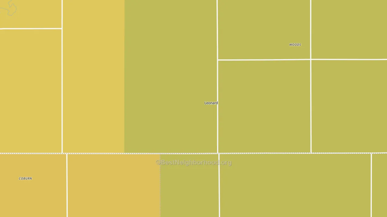 Map of the best neighborhoods in the 58052 area, with better matches in green and worse matches in red
