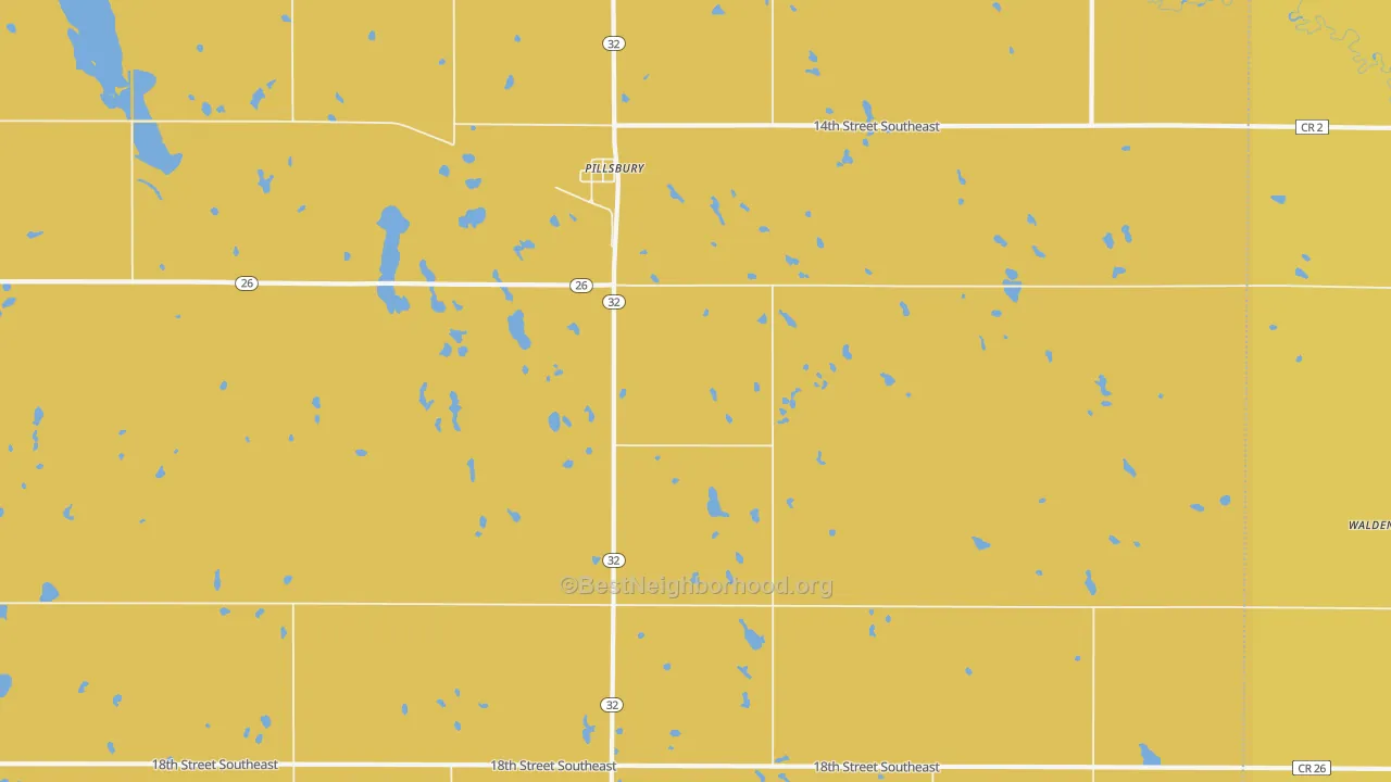 Map of the best neighborhoods in the 58065 area, with better matches in green and worse matches in red