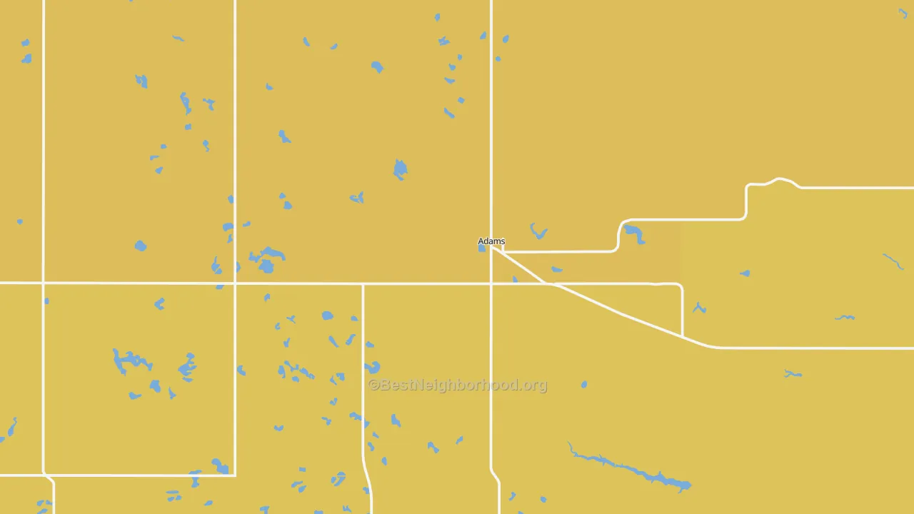 Map of the best neighborhoods in the 58210 area, with better matches in green and worse matches in red