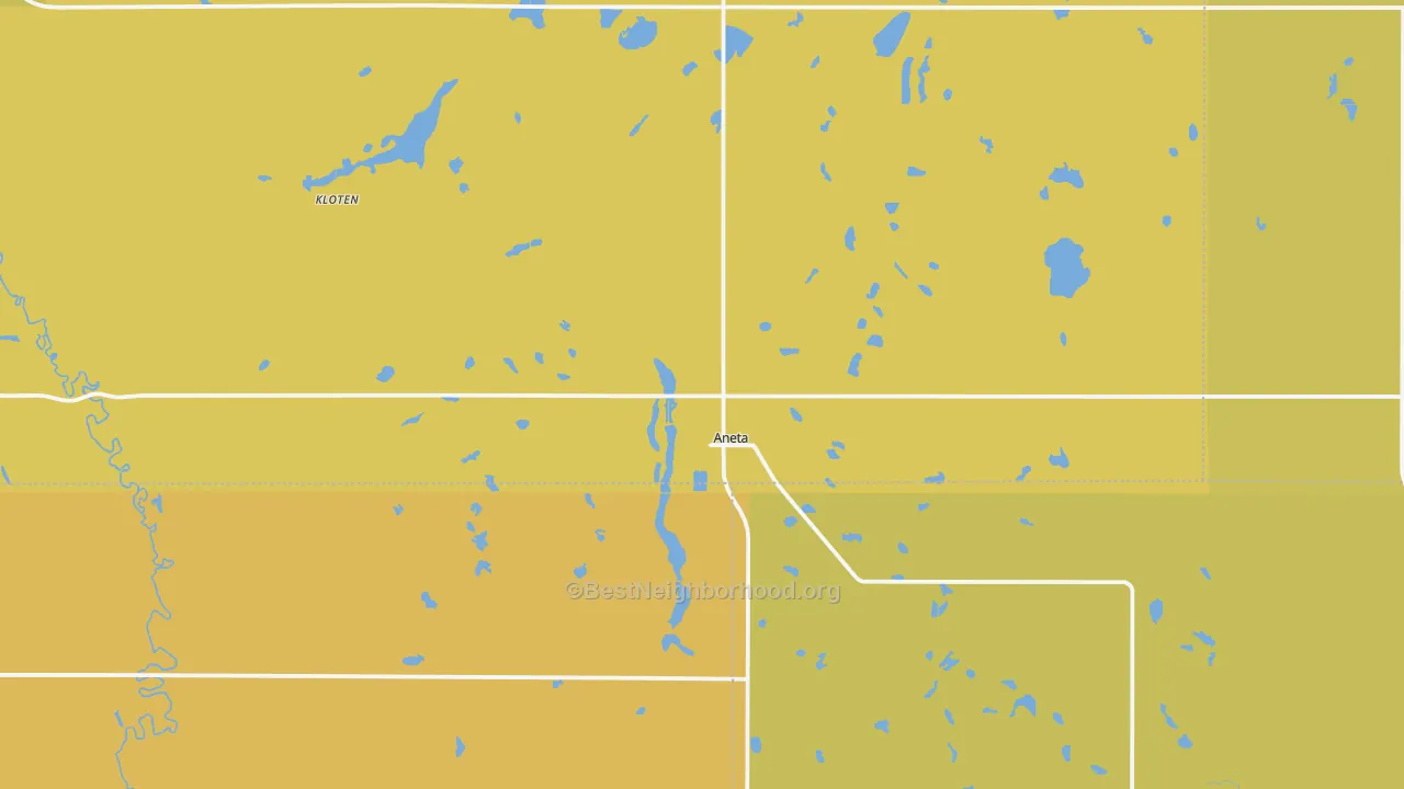 Map of the best neighborhoods in the 58212 area, with better matches in green and worse matches in red
