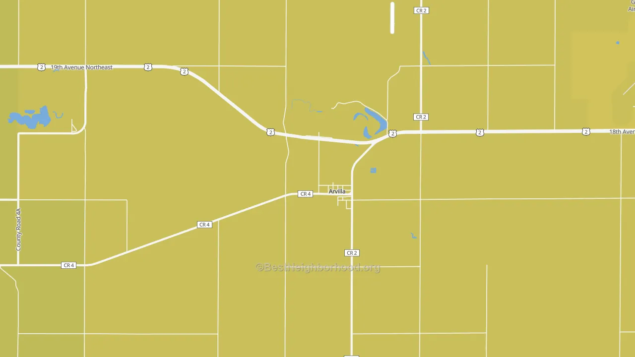 Map of the best neighborhoods in the 58214 area, with better matches in green and worse matches in red