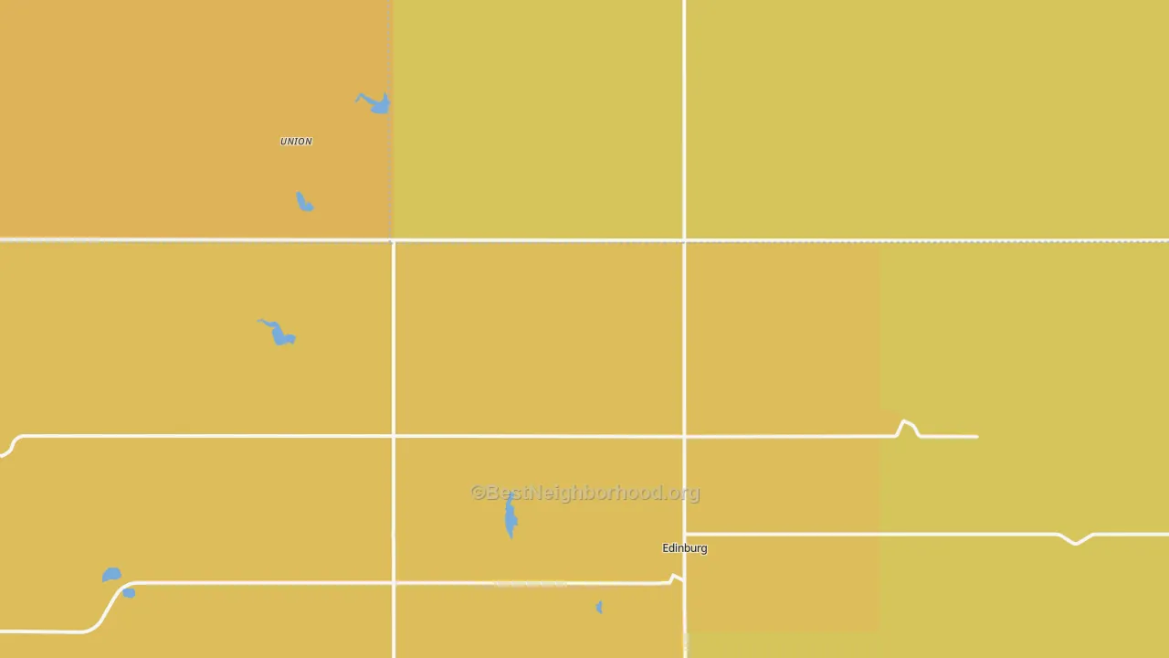 Map of the best neighborhoods in the 58227 area, with better matches in green and worse matches in red