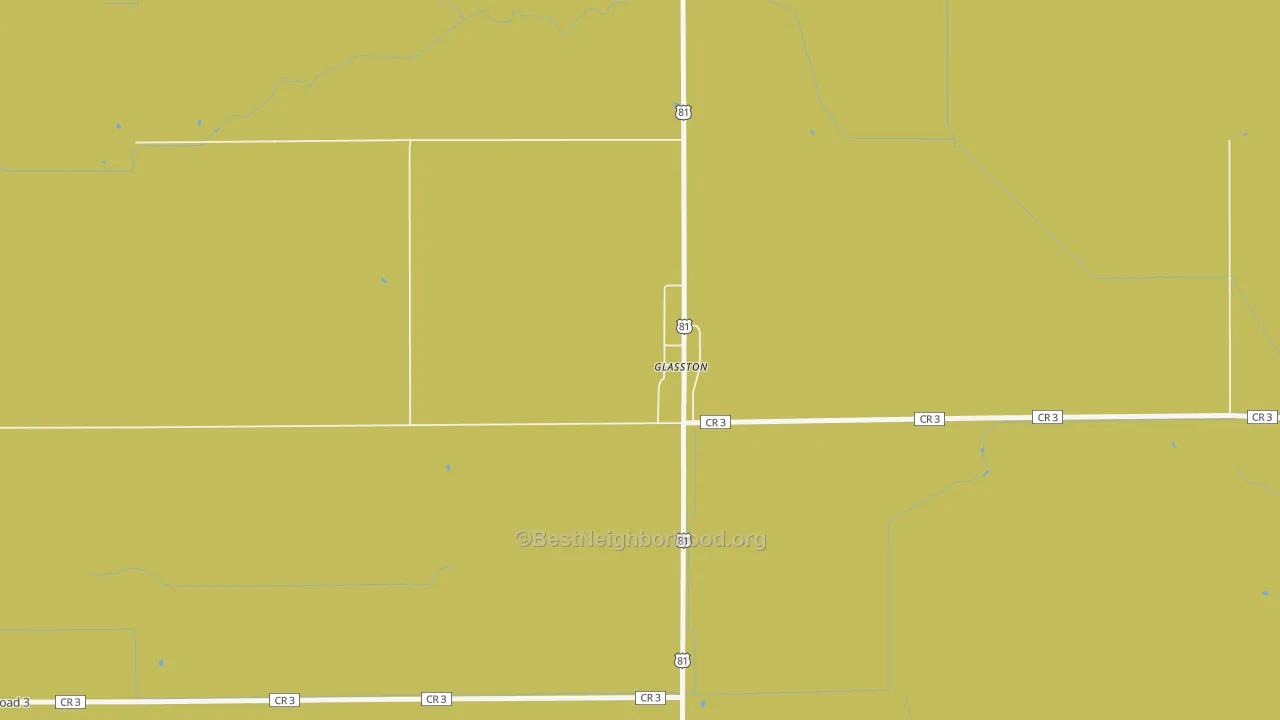 Map of the best neighborhoods in the 58236 area, with better matches in green and worse matches in red