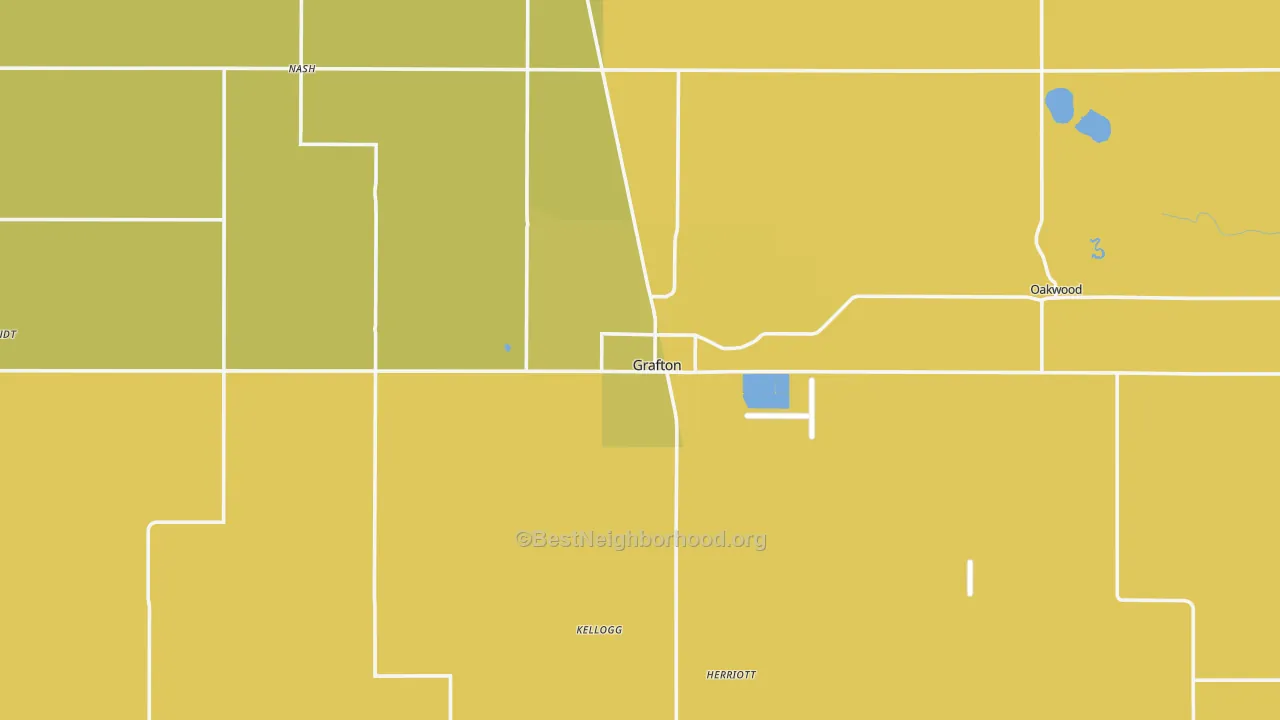 Map of the best neighborhoods in the 58237 area, with better matches in green and worse matches in red