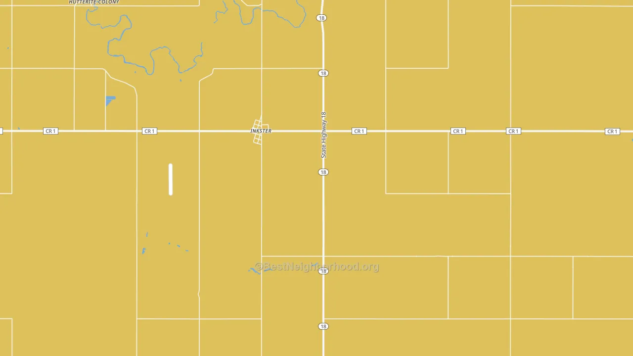 Map of the best neighborhoods in the 58244 area, with better matches in green and worse matches in red
