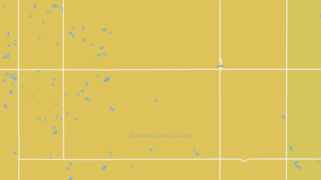 Map of the best neighborhoods in the 58250 area, with better matches in green and worse matches in red