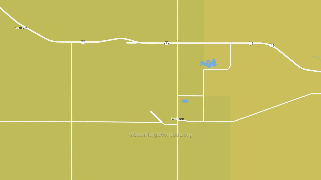 Map of the best neighborhoods in the 58251 area, with better matches in green and worse matches in red